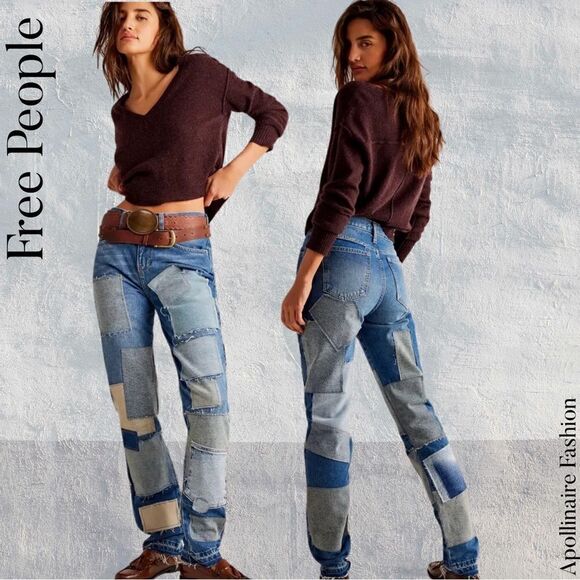 FREE PEOPLE BARE WITH ME JEANS DENIM NWT MID-RISE STRAIGHT LEG - Picture 1 of 12